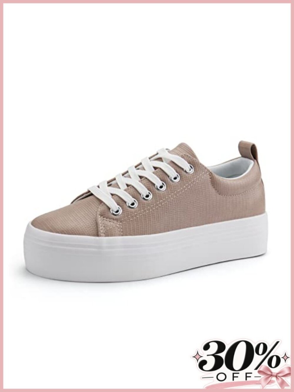 Lace Up Platform Sneakers Faux Leather Walking Shoes Comfortable Casual